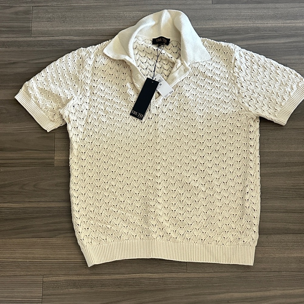 Elegant Cream Knit Polo Shirt